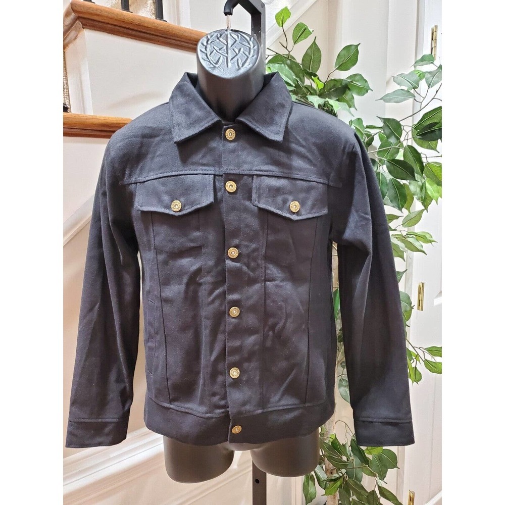 Men's Black Denim Cotton Long Sleeve Buttons Front Casual jeans Jacket Size M